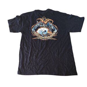 RRM Road Rage Motorcycles T-Shirt VTG Joker 4 Aces Black Campbell CA Large NEW